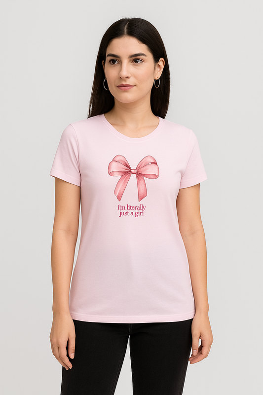Just a Girl Pink Bow T-Shirt | Coquette Aesthetic Tee for Women